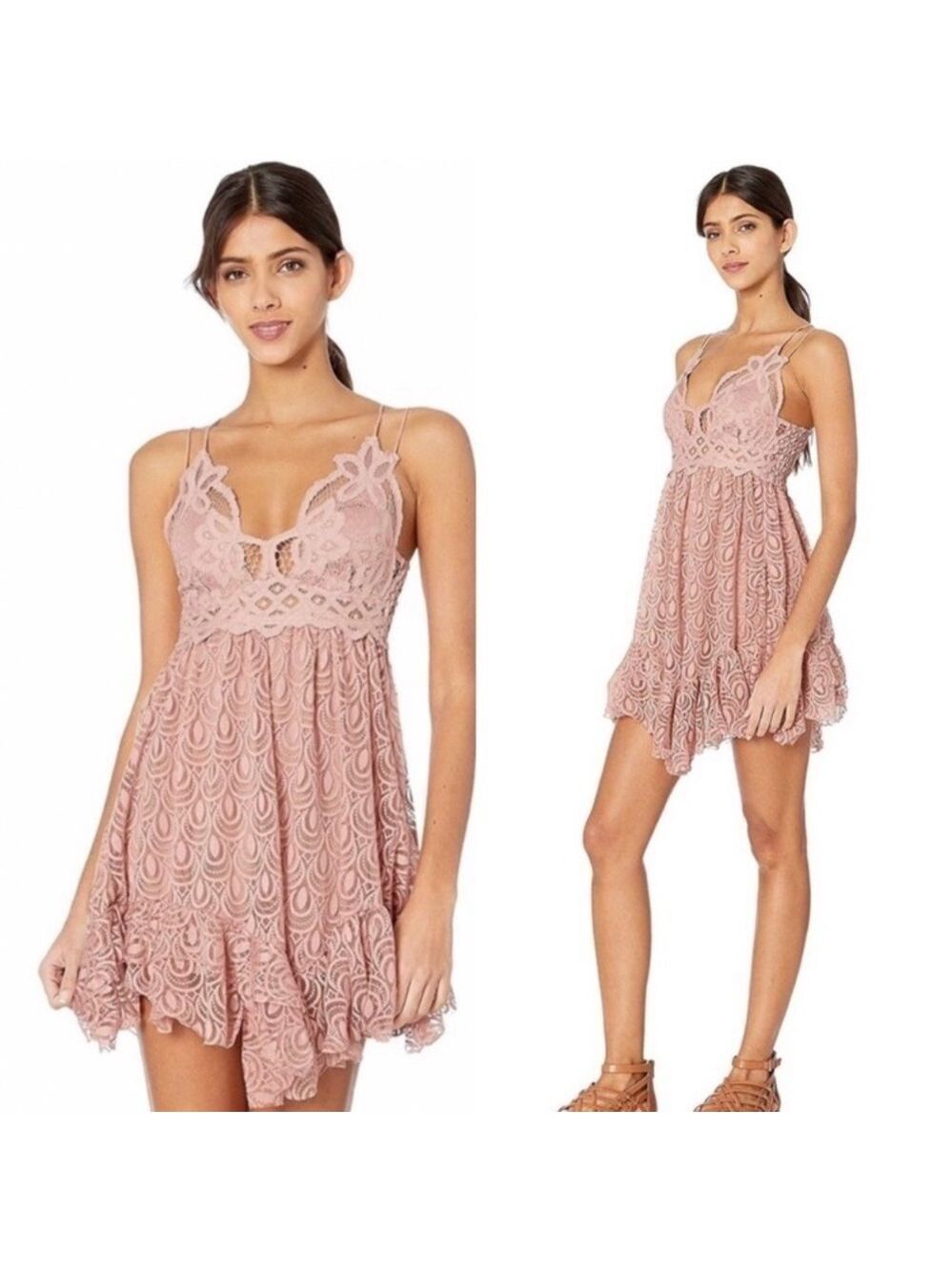 FREE People Adella Crochet Lace Slip Velvet Burnout Dress in Pink - Picture 2 of 12